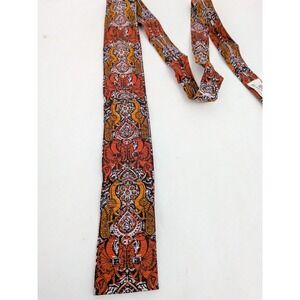 1960s Rooster  Skinny Square  Cotton Tie Red Printed Pattern Mid Century Retro